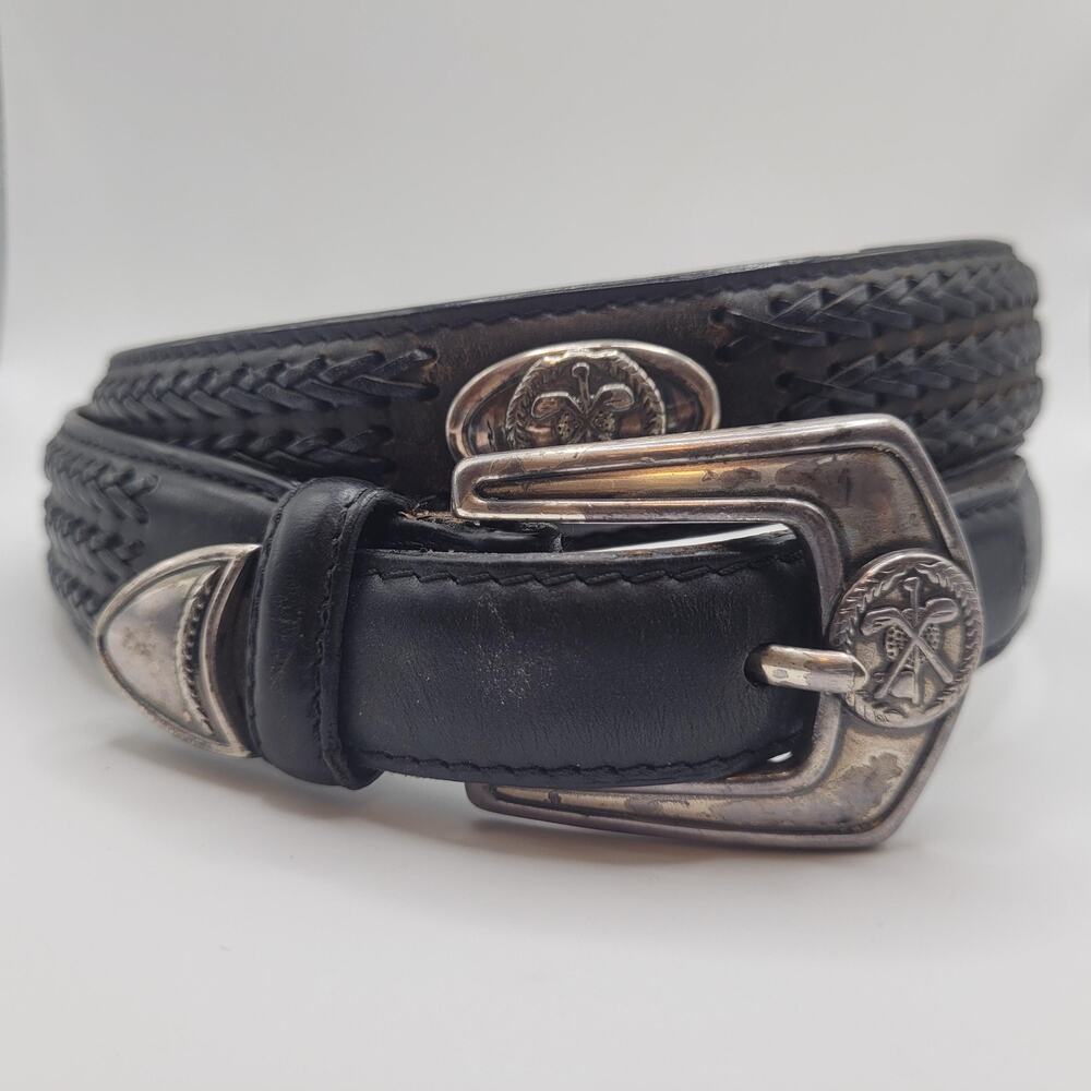 Sentry Belt Mens 40 Black Leather Braided Western Concho Buckle Rodeo Cowboy